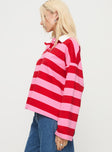 side view of model wearing Princess Polly Felivand Collared Sweater Pink / Red 