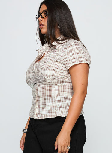 Cottesloe Blouse Top Brown Check Curve