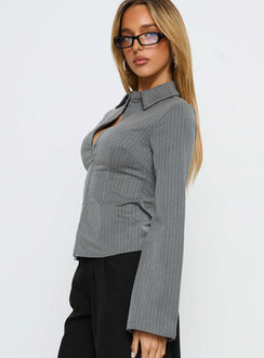 Dawna Hook And Eye Corset Top Grey Pinstripe