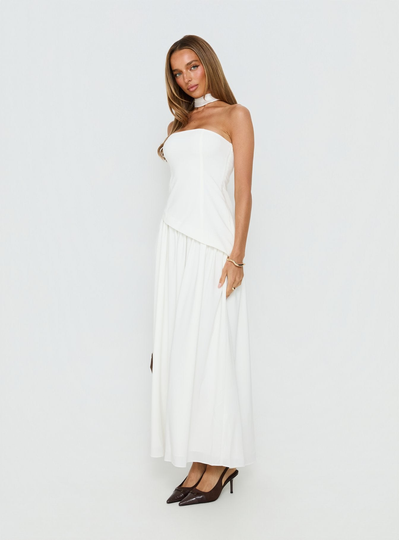Odela Strapless Drop Waist Maxi Dress White