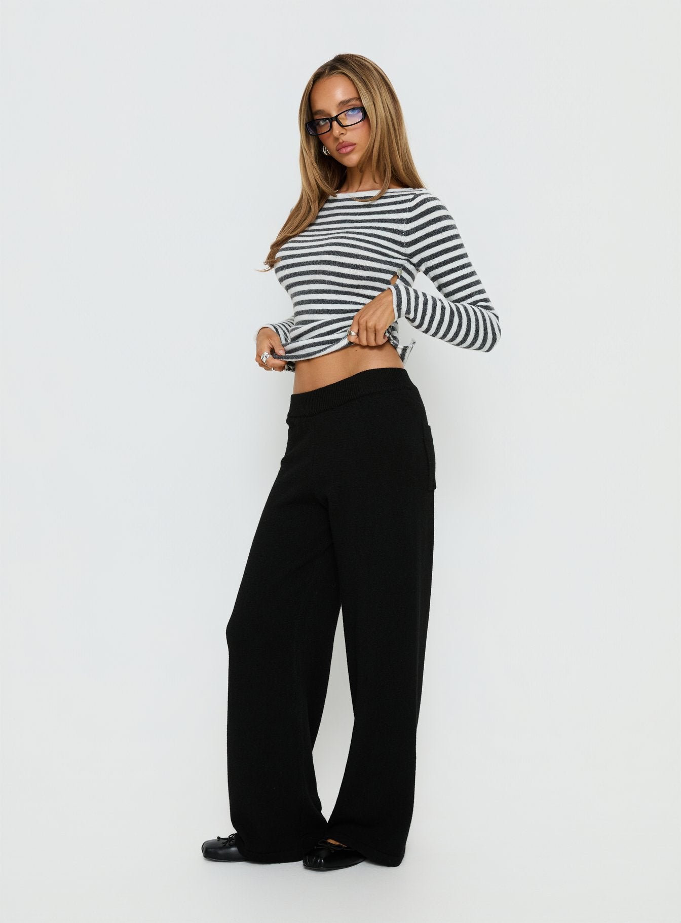 Bekki Wide Leg Knit Pant Black | Princess Polly