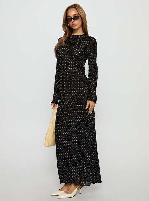 Haven Long Sleeve Maxi Dress Noir Polka