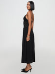 side view of model wearing Princess Polly Speak Now Maxi Dress Black Plunger 