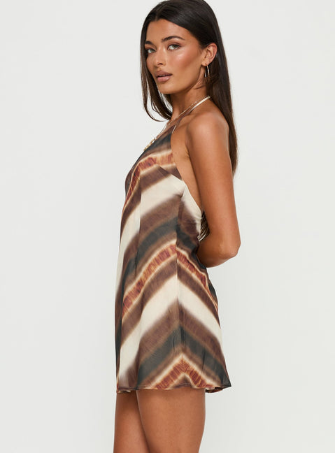 Esmira Halter Mini Dress Brown Stripe Petite