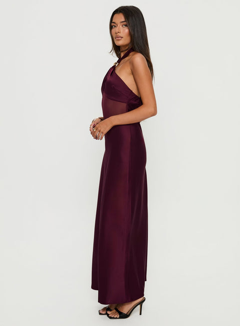 Rosario Halter Sheer Maxi Dress Plum