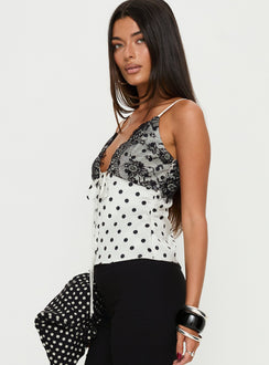 Jerelyn Lace Bust Cami Top White Polka