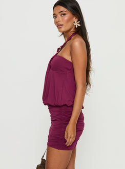 Nicolea Halter Hardware Mini Dress Plum