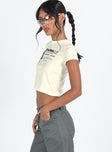 side view of model wearing Princess Polly Check Ur Id Top Ivory Short Sleeves Crew Neck 