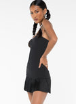 Strapless mini dress, slim fitting Invisible zip fastening at back, pleated hem  Good stretch, unlined 