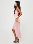 Mesh maxi dress, slim fitting Fixed shoulder straps, scooped neckline, asymmetric hem Good stretch, partially lined