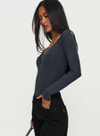 Heart Mend Long Sleeve Off The Shoulder Bodysuit Blue