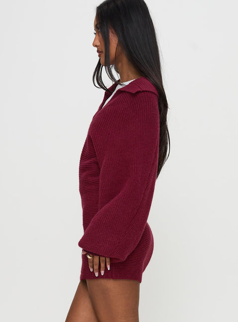 Thorelle Sweater Mini Dress Burgundy | Princess Polly Thorelle Sweater Mini Dress Burgundy | Princess Polly