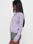 side view of model wearing Princess Polly Denmark Cardigan Lilac Cropped 