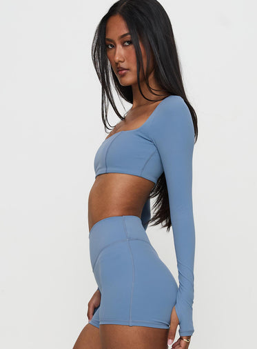 Set Point Active Square Neck Long Sleeve Top Blue