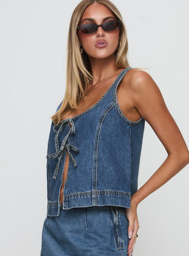 Stefenie Denim Tie Top Mid Wash