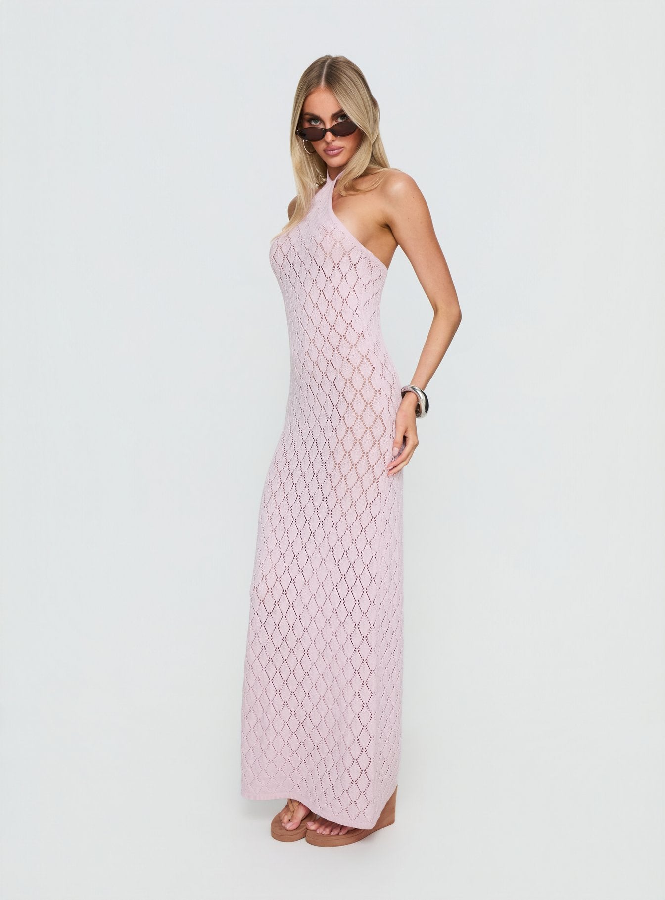 Jorda Halter Crochet Maxi Dress L | XL | Pink | Womens | Princess Polly Lower Impact Jorda Halter Crochet Maxi Dress L | XL | Pink | Womens | Princess Polly Lower Impact