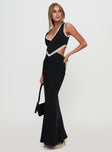 side view of model wearing Princess Polly Keila Lace Trim Maxi Dress Black / Cream V-Neck 