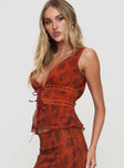 side view of model wearing Princess Polly Nikolise Top Red Sleeveless Plunger 