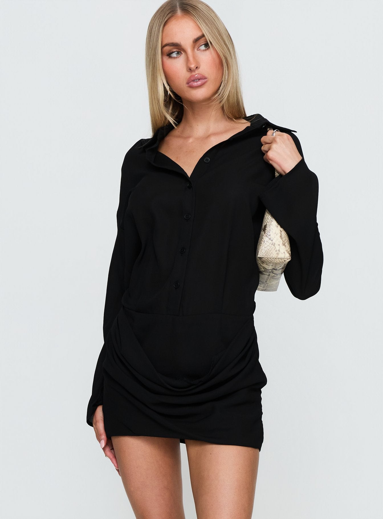 black shirt dress Tareno Long Sleeve Shirt Dress Black