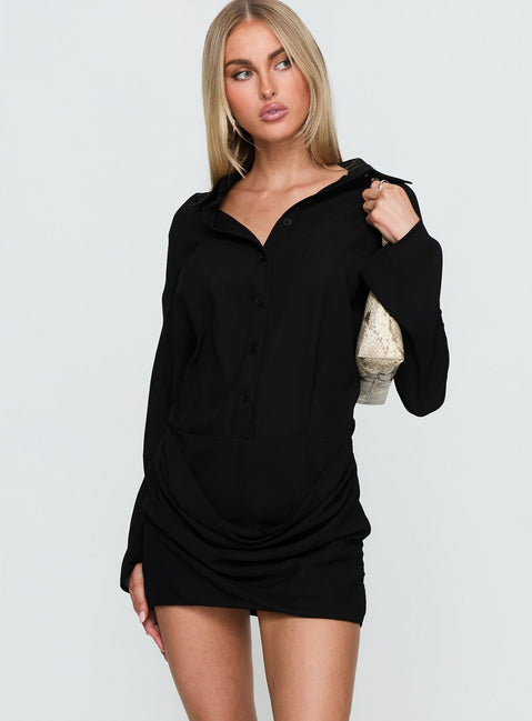 fitted lace wedding dress Tareno Long Sleeve Shirt Dress Black
