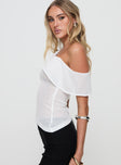 side view of model wearing Princess Polly Into You Top White Sleeveless Asymmetric Neckline 