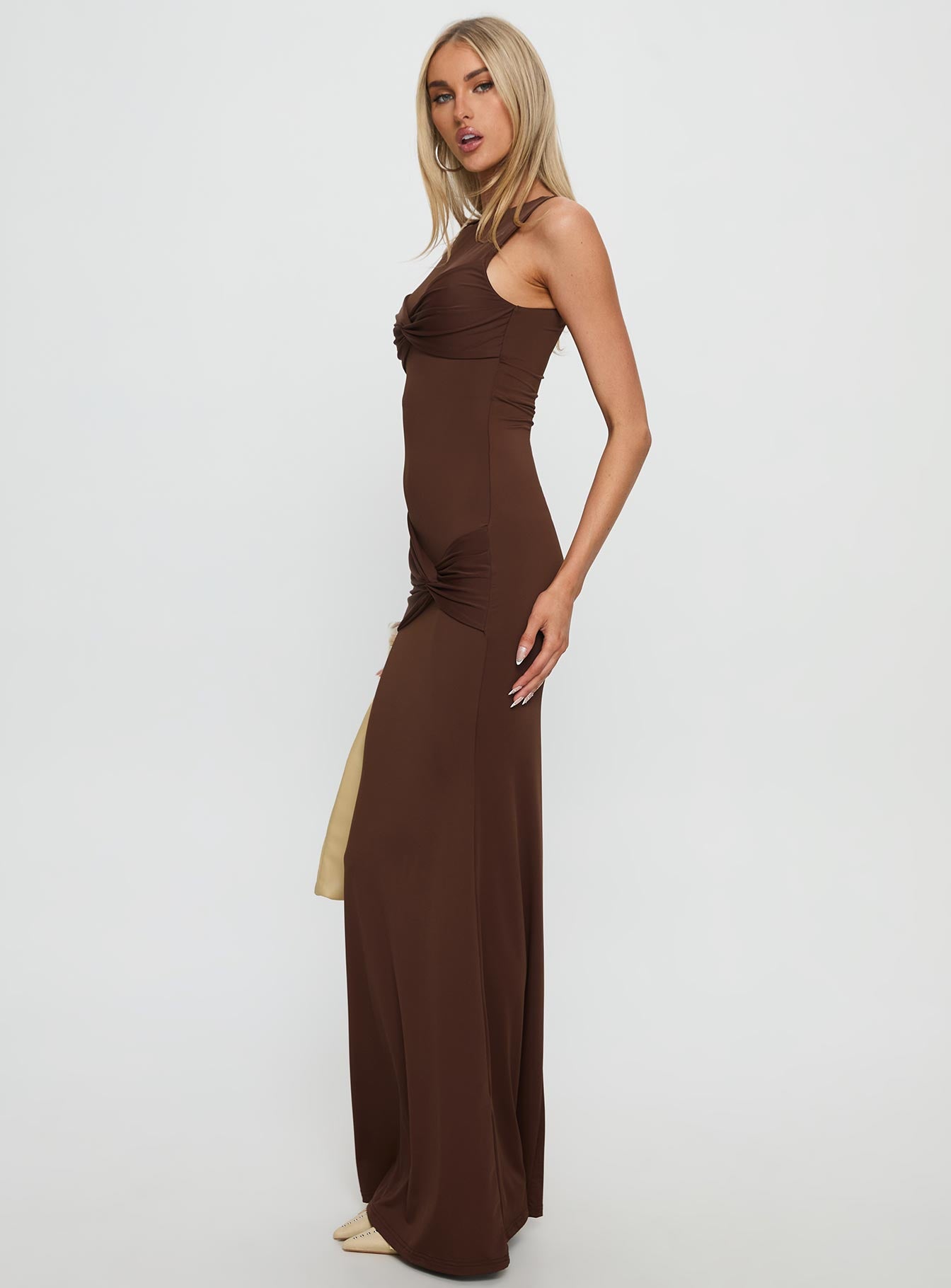 Pivotal Twist Detail Maxi Dress | Brown | Womens | Princess Polly Lower Impact Pivotal Twist Detail Maxi Dress | Brown | Womens | Princess Polly Lower Impact