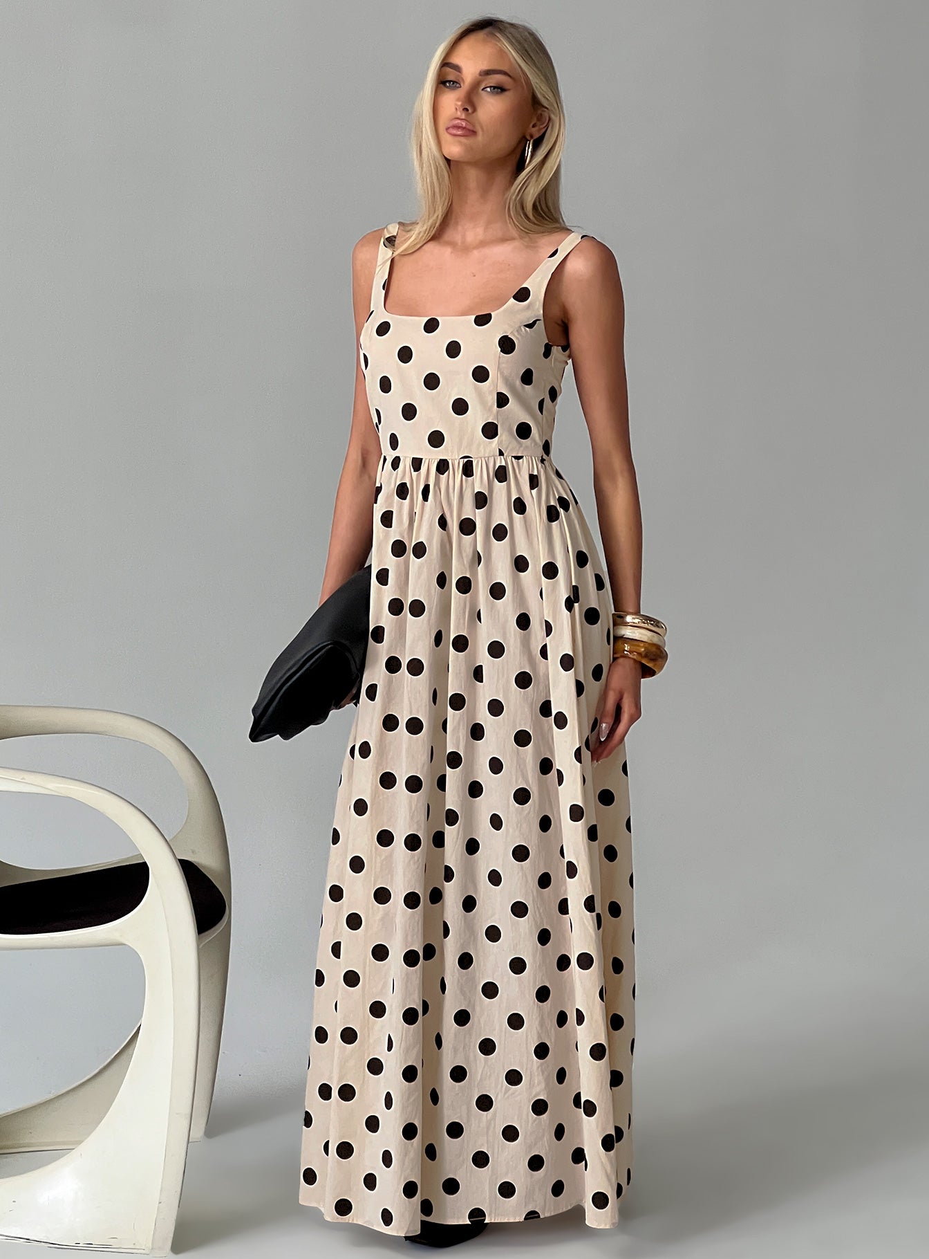 cream polka dot maxi dress Blaine Brown and Cream Polka Dot Maxi Dress