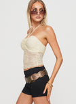 side view of model wearing Princess Polly Luciella Lace Top Cream Sleeveless Sweetheart 