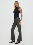 side view of model wearing Princess Polly Everyday Flared Pants Slate Grey High Waisted Pants 