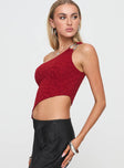 Toomba One Shoulder Top Blurred Lace Red