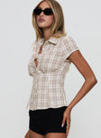 Cottesloe Blouse Top Brown Check