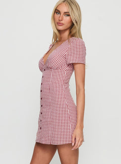 Loveliness Playsuit Red Check Tall