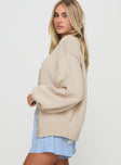 side view of model wearing Princess Polly Edern Cardigan Cream Long 