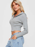 Cher Zip Up Knit Sweater Grey Marle Princess Polly  Cropped 