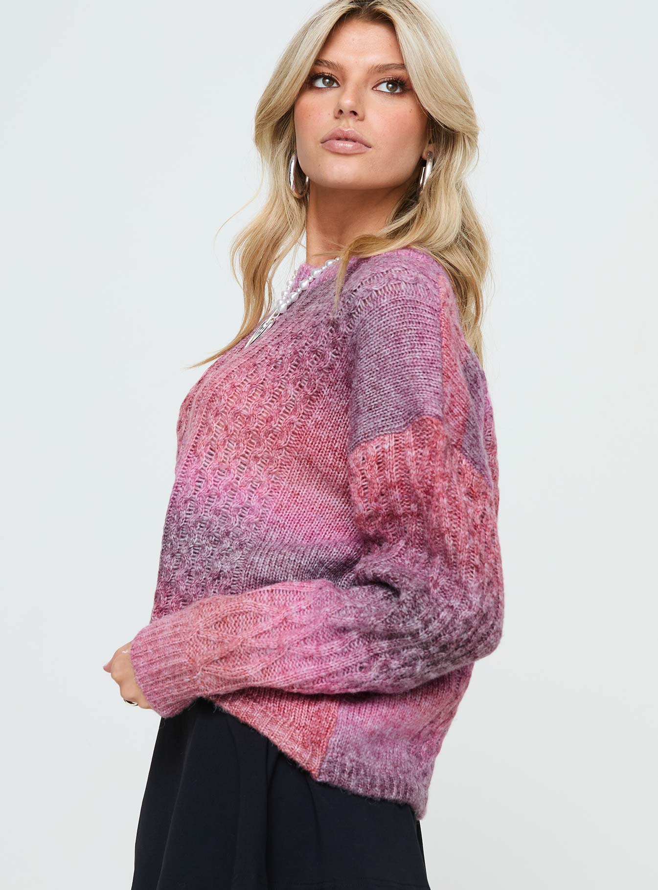 Pomery Cable Knit Sweater Ombre Pink Princess Polly  Cropped 