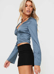 Long sleeve top V-neckline with lace detailing, Slight flare to sleeves, silky material, button fastening at front 