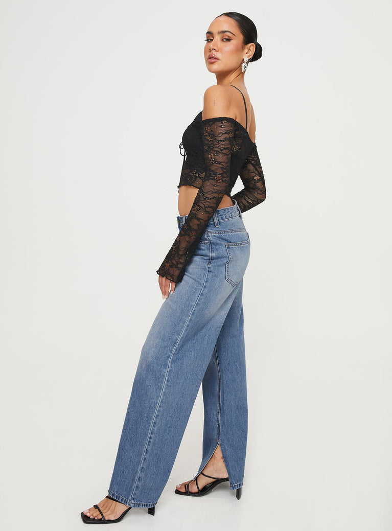 Jency Mid Rise Wide Leg Jean in Dark Blue Denim