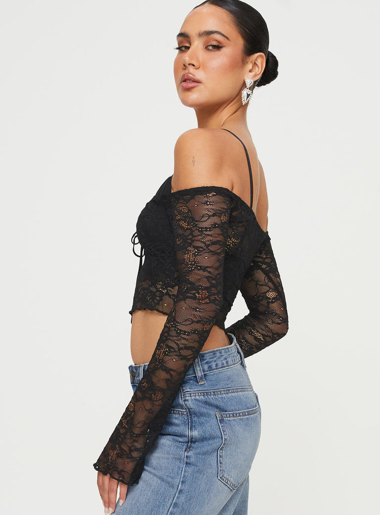 Rulfo Lace Off The Shoulder Top Black