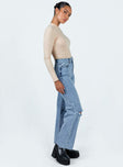 side view of model wearing Princess Polly Thorne Denim Jean Lower Impact High Waisted 