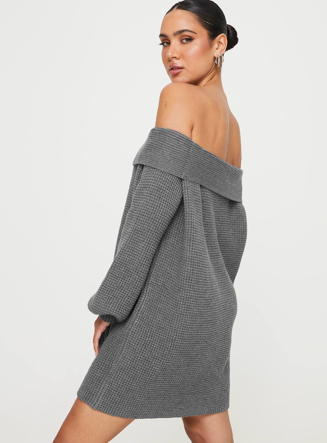 grey off the shoulder dress Deya Off The Shoulder Mini Dress Grey