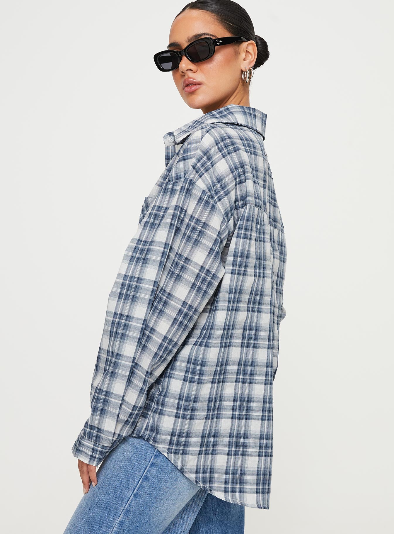product Princess Polly Full Sleeves Crew Neck  Seymour Shirt Blue Check
