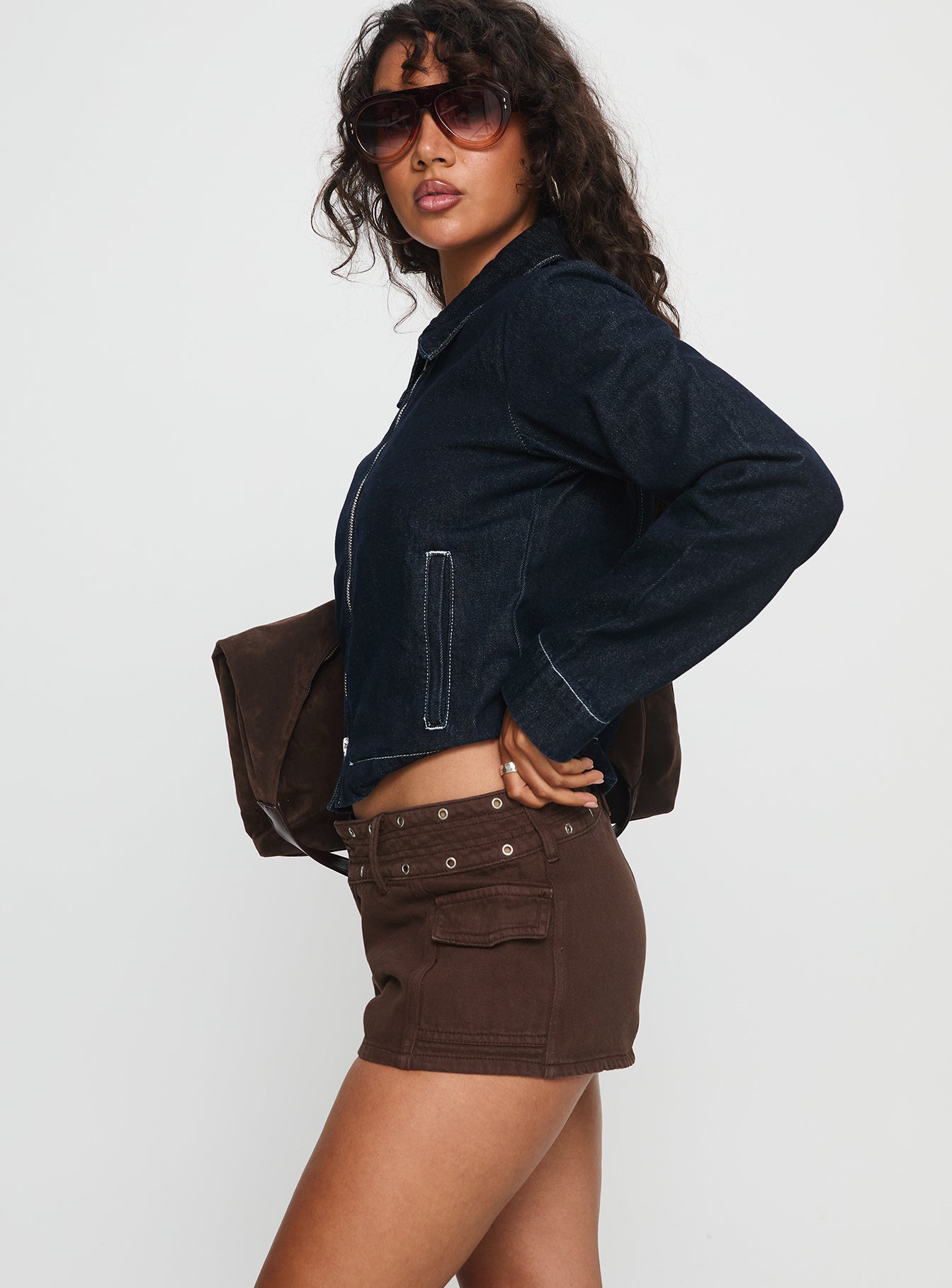Reno Eyelet Micro Shorts Brown Wash