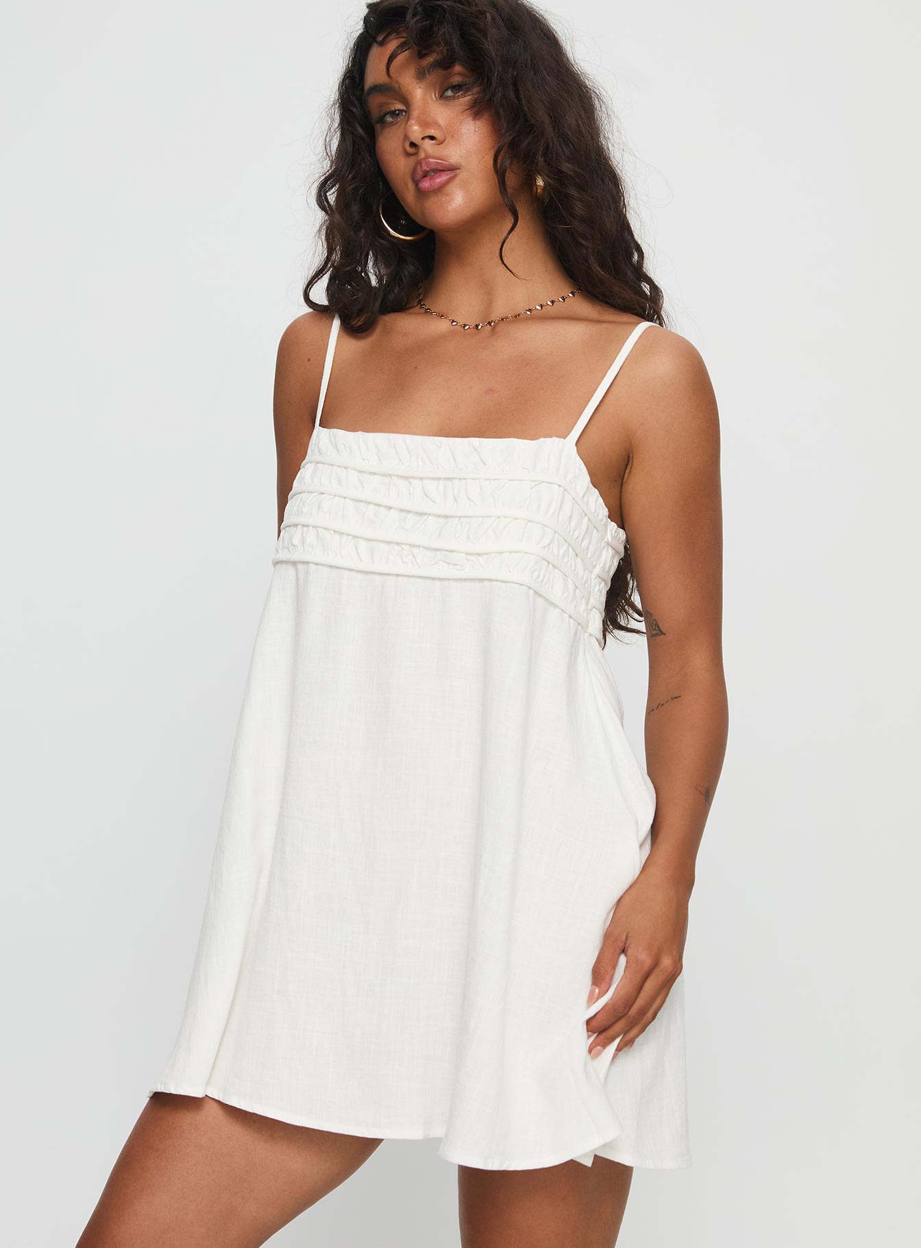 Every Breath Linen Shift Mini Dress White
