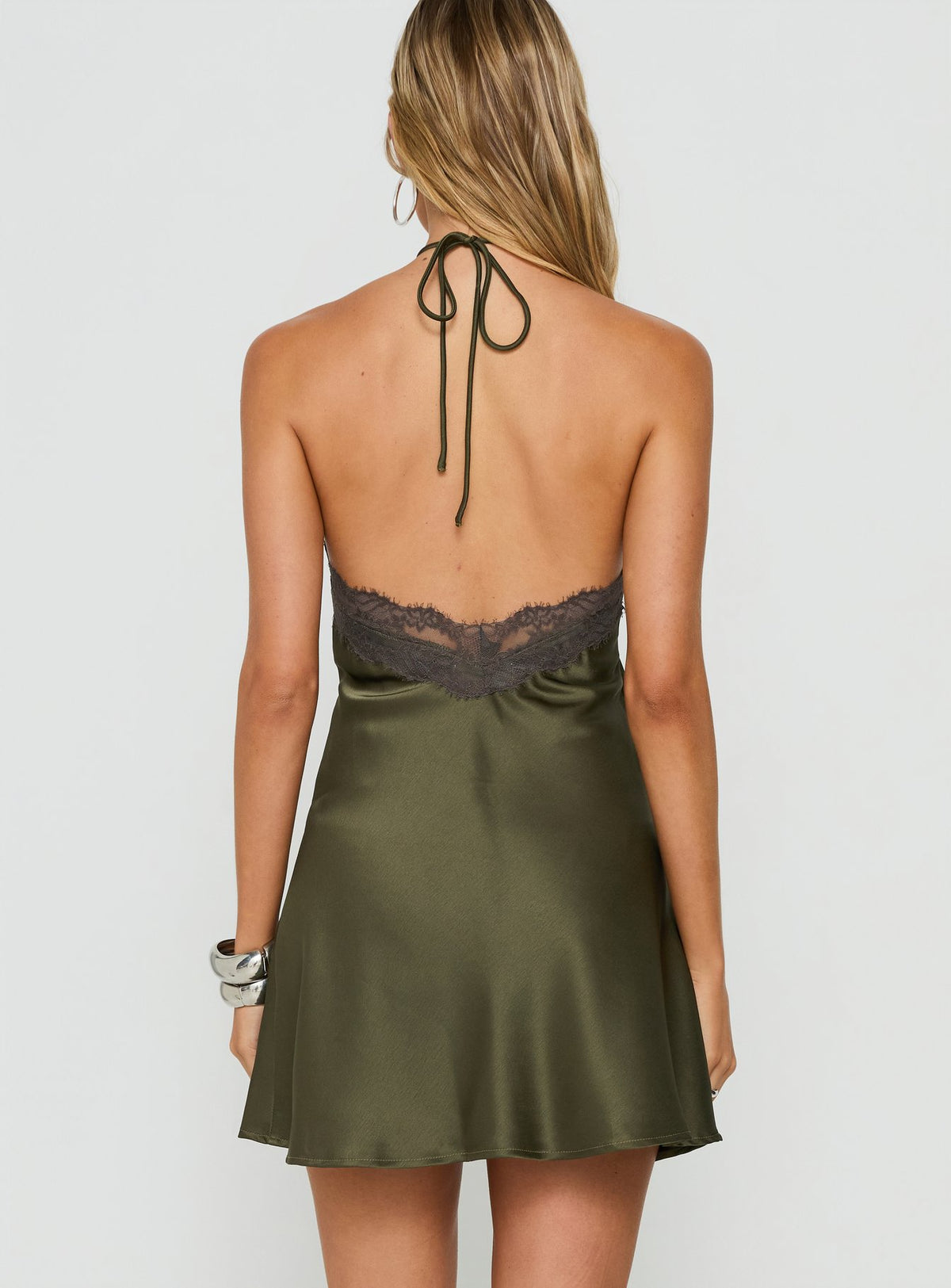 Zinniah Arrowneck Satin Mini Dress Khaki