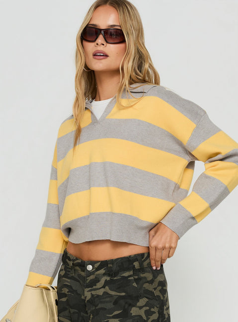 Novara Knit Cropped Rugby Jersey Grey / Yellow Stripe