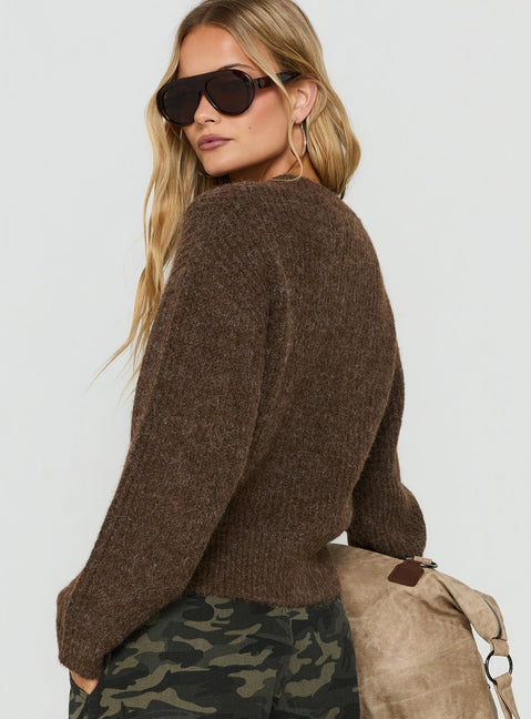 Zoelina Knit V Neck Sweater Brown
