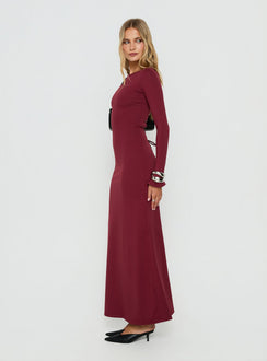 Henrieta Lace Up Maxi Dress Burgundy