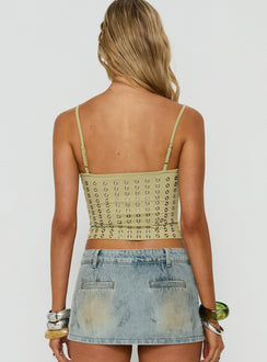 Winter Solstice Scoop Neck Eyelet Detail Top Lemongrass