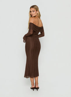 Perdita Long Sleeve Lace Maxi Dress Dark Brown