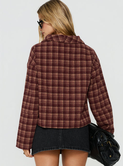 Navie Funnel Neck Jacket Red Check